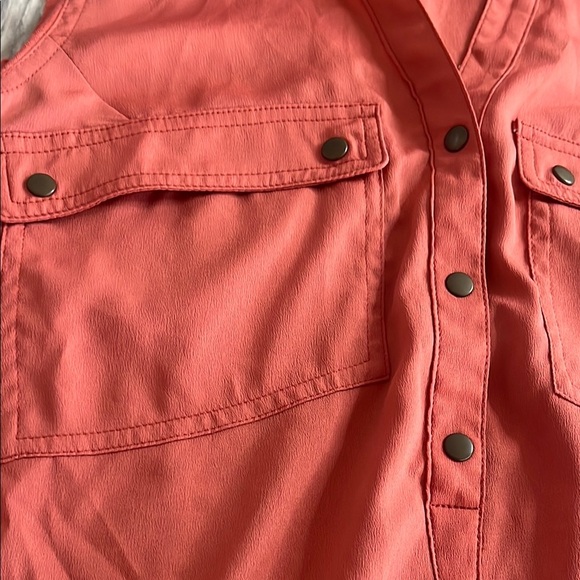 Rock & Republic Orange Sleeveless Asymmetrical Polo Blouse - Picture 3 of 7